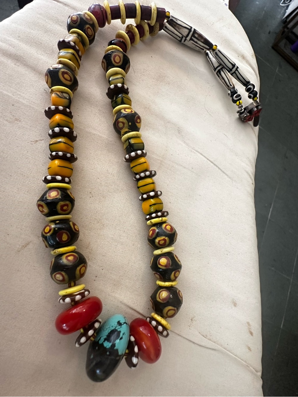 Yellow, Red and Turquoise Beaded Statement Necklace